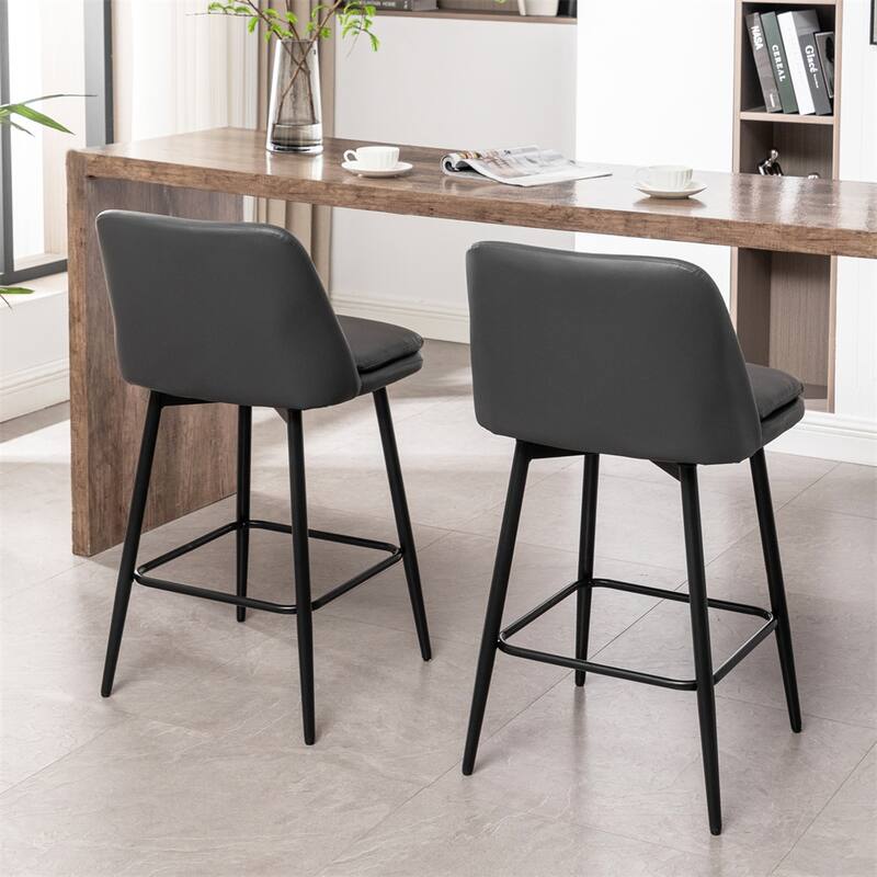Counter Height Swivel Bar Stools Set of 2 with Back and Metal Legs