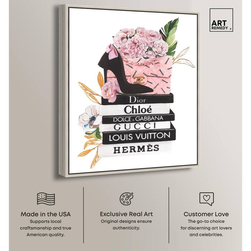 Floral Books Stack Canvas by Art Remedy