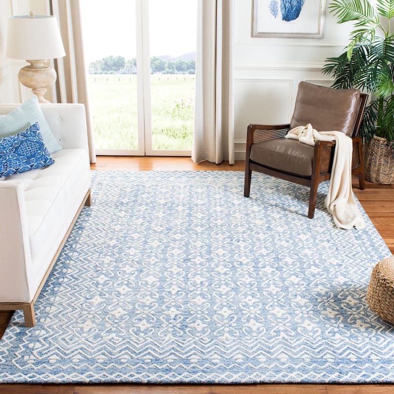SAFAVIEH Handmade Blossom Manuela Modern Floral Wool Rug - 8' x 10' - Blue/Ivory