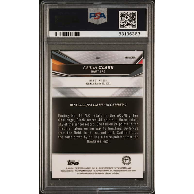 Caitlin Clark 2022 Bowman University Best Refractor Rookie Card #50 PSA 10 - 8'6" x 11'6"