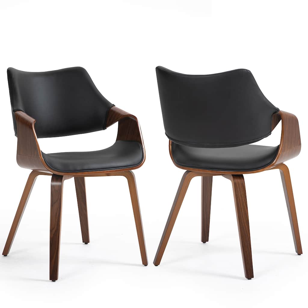 Set of 2 Beasley Black Faux Leather Dining Chair with Walnut Wood Legs