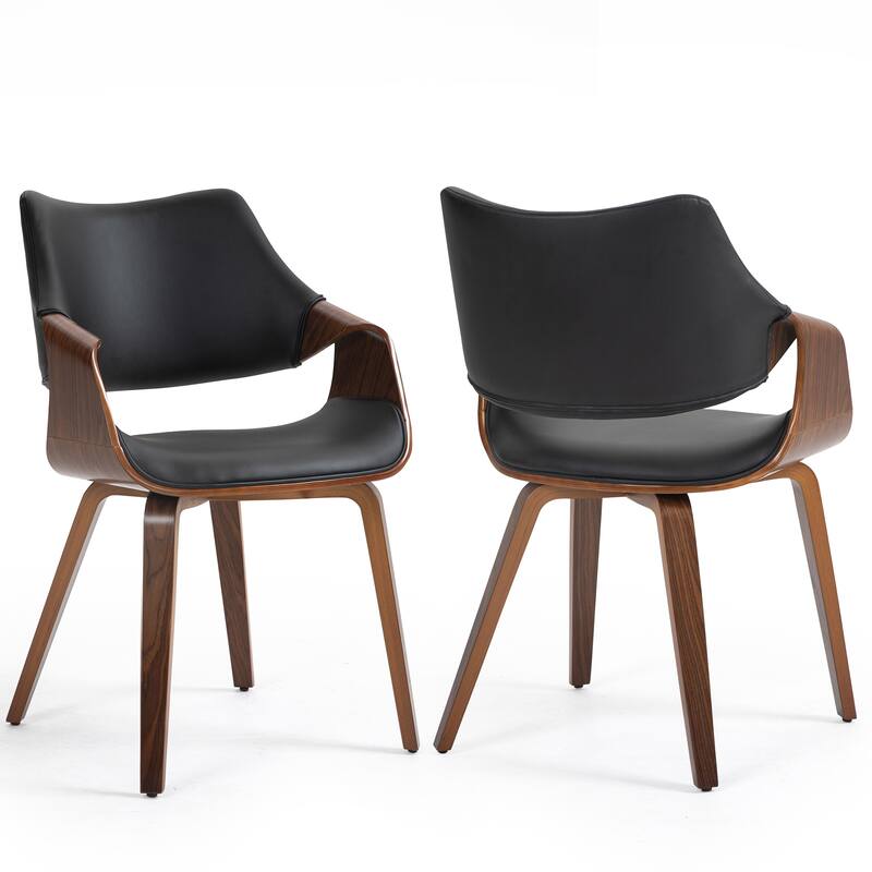 Set of 2 Beasley Black Faux Leather Dining Chair with Walnut Wood Legs