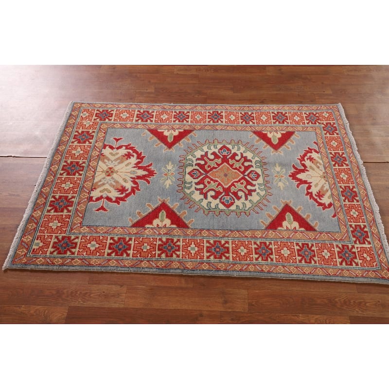Blue Kazak Accent Rug Handmade Wool Carpet - 3'3"x 4'10"