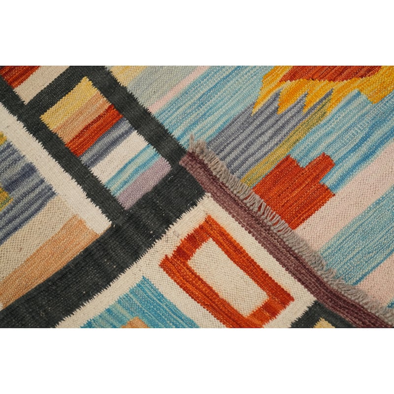 Hand Woven Oriental 100% Wool Carpet Southwestern Tribal Multi-Colored Kilim Area Rug - 9' 8'' X 8' 4''