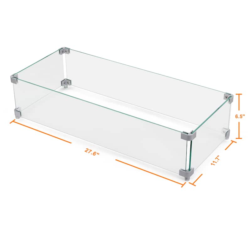 Rectangular Fire Pit Wind Guard, Transparent Tempered Glass