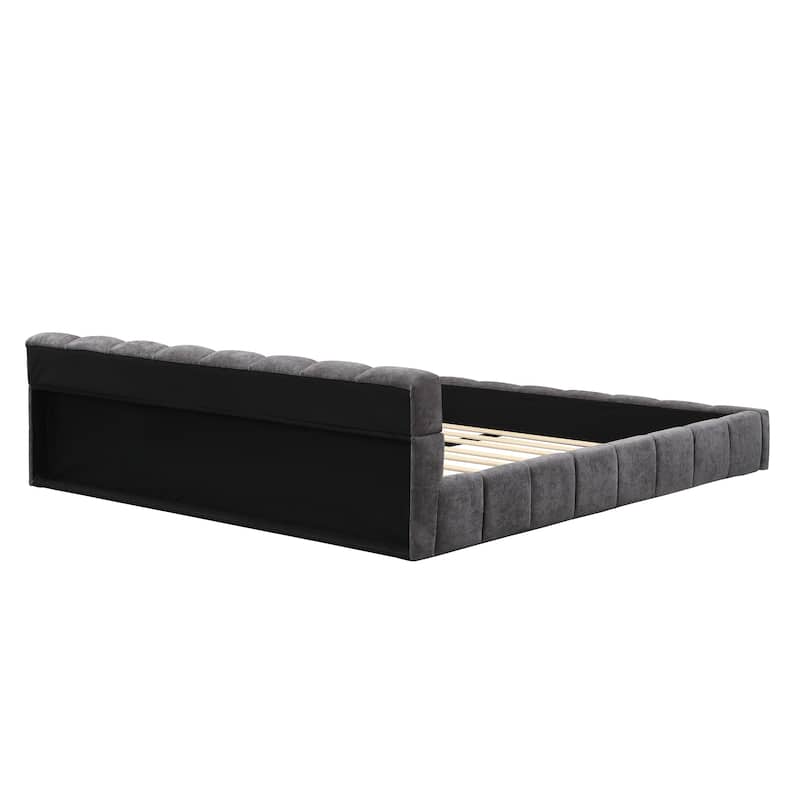 Christopher Knight Home - Evelyn Chenille Upholstered Bed with Modern Checkerboard Headboard