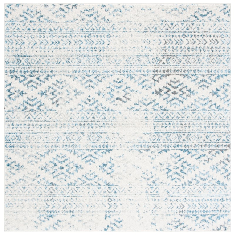 SAFAVIEH Tulum Bora Moroccan Boho Chic Area Rug - 3' Square - Ivory/Turquoise