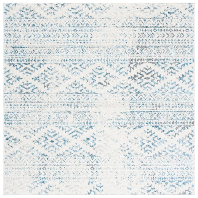 SAFAVIEH Tulum Bora Moroccan Boho Chic Area Rug - 10' x 10' Square - Ivory/Turquoise