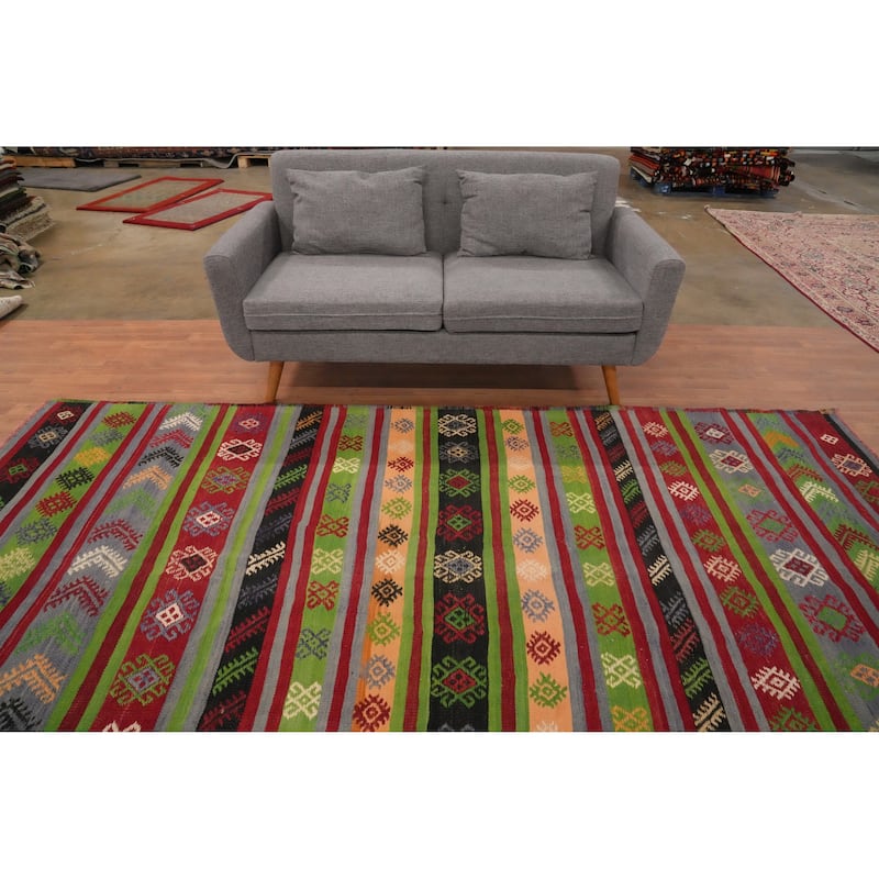 Hand Woven Oriental 100% Wool Carpet Southwestern Tribal Multi-Colored Kilim Area Rug - 10' 4'' X 5' 9''