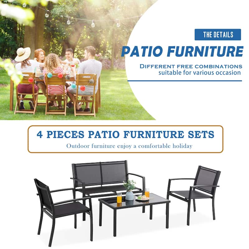 Futzca 4-Piece Outdoor Patio Furniture Set, Textilene Bistro Patio Set