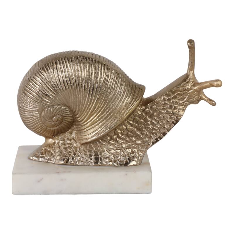Metal Snail Sculpture on Marble Base Figurine Accent - 7" Gold - 9.5" x 4" x 6.5"