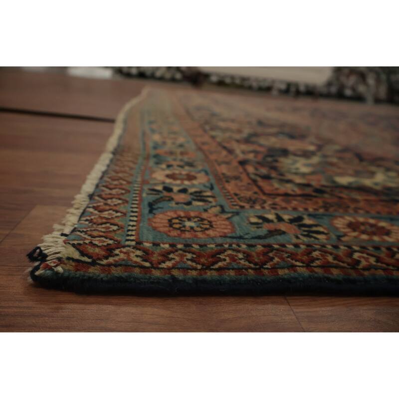 Hand Knotted Oriental 100% Wool Carpet Traditional Floral Navy Blue & Blues Kashan (Dabir) Area Rug - 11' 2'' X 8' 6''