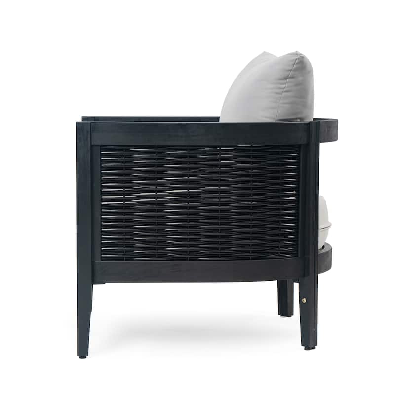 Christopher Knight Home Burchett Acacia Wood and Wicker Outdoor Club Chair with Cushions