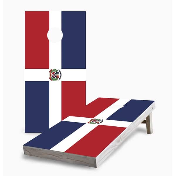 slide 2 of 7, Dominican Republic Flag Cornhole Game (Choose Wraps or Boards) 2x4 Boards (24" x 48") - Include ALL Accessories