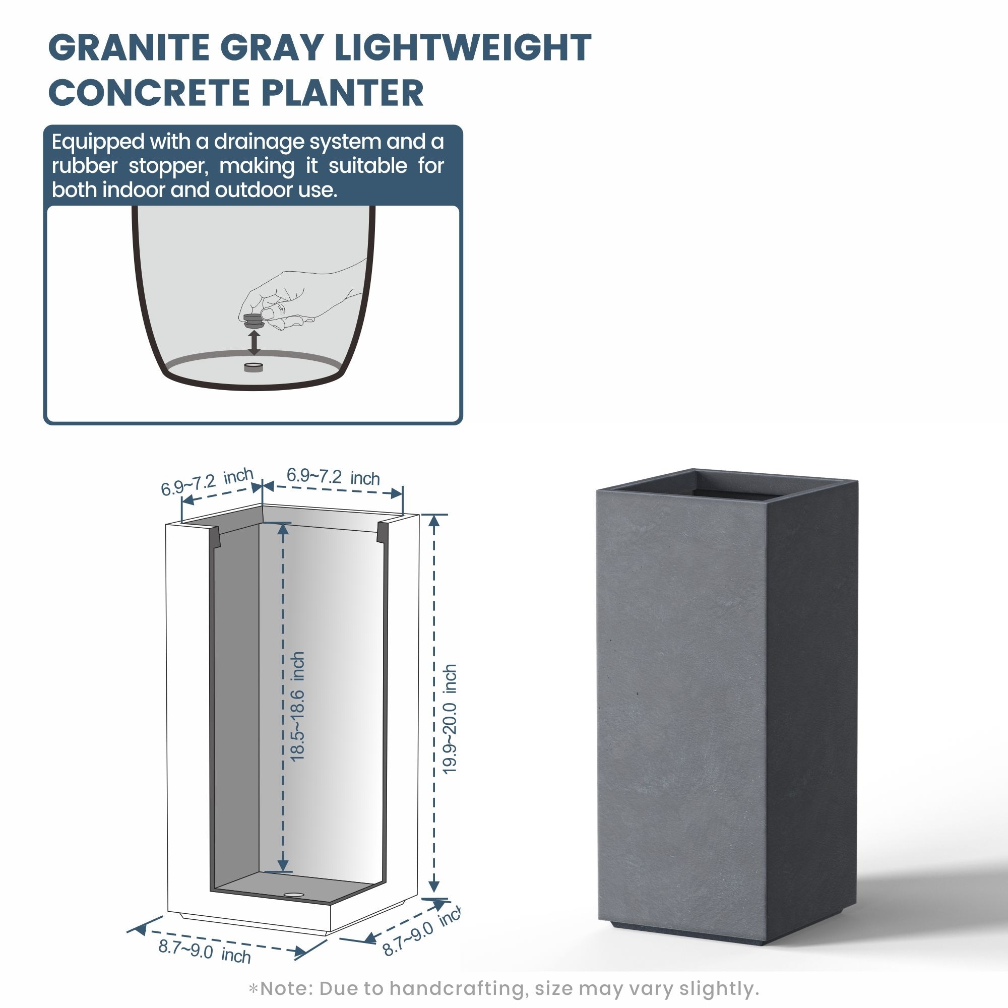 Tall Concrete Rectangle Plant Boxes for Indoors & Outdoors