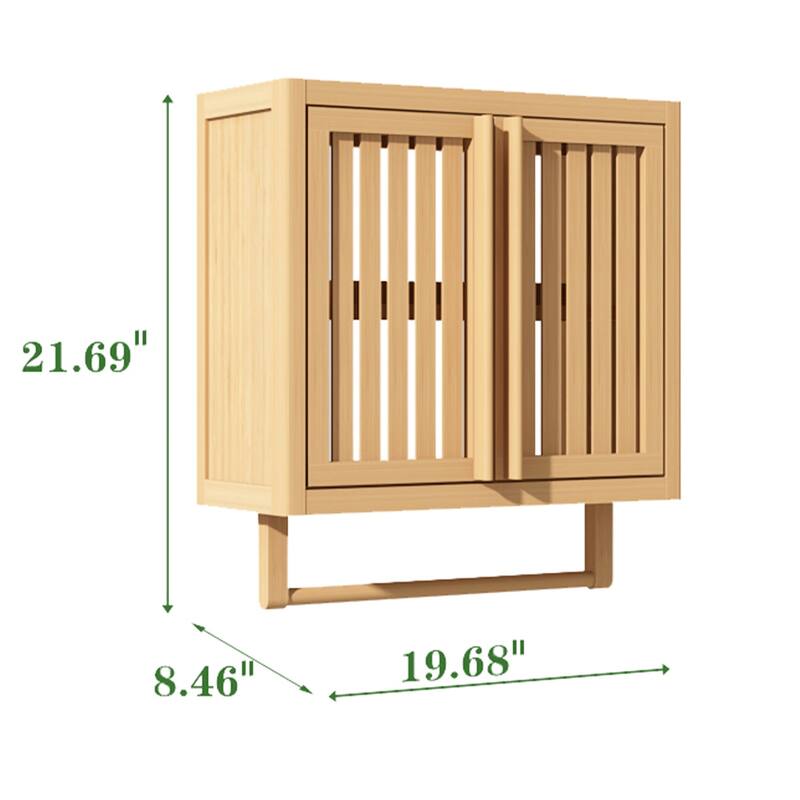 22" Tall Wood 2-door Bathroom Wall Mounted Toilet Storage box in Neutral with Shelf