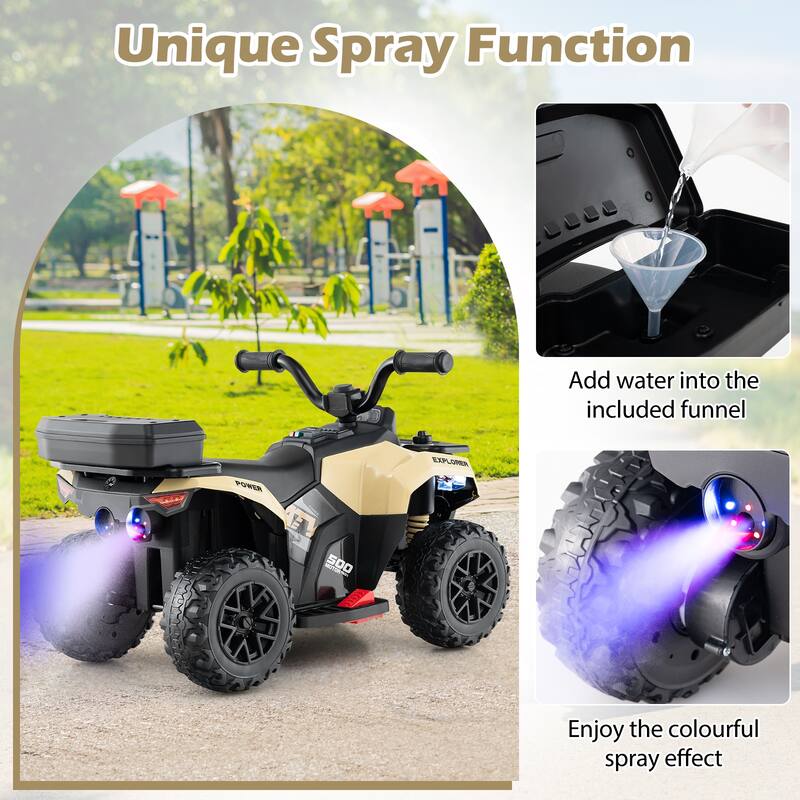 6V Kids Ride On ATV with Spray Function and Storage Box with Music - 27" x 16" x 17" (L x W x H)