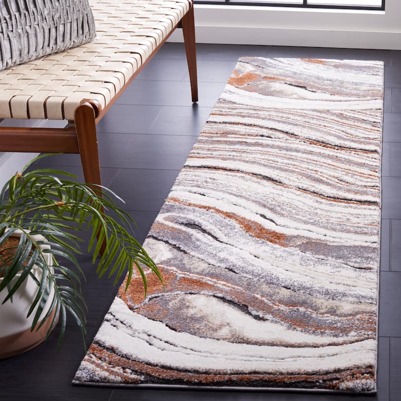SAFAVIEH Cyrus Shag Selvedina Modern Abstract Rug - 2'2" x 7' Runner - Grey/Rust