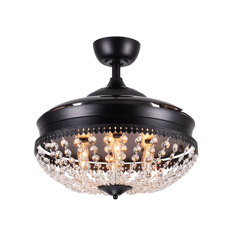 42" Black Retractable 3-Blade Crystal Chandelier Ceiling Fan with Remote
