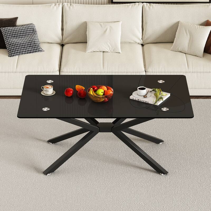 39.37" Rectangle Glass Coffee Table,Stylish Design with Metal Legs, Coffee Table for Living Room