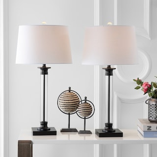 Fraser 30" Glass and Metal LED Table Lamp, Black/Clear (Set of 2) by JONATHAN  Y