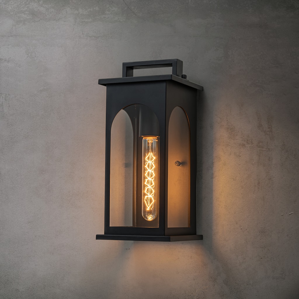 CraftHome 1-Light Modern 13 Inch Outdoor Wall Lantern Black Sconce with Clear Tempered Glass for Front Door Porch Light - W6''