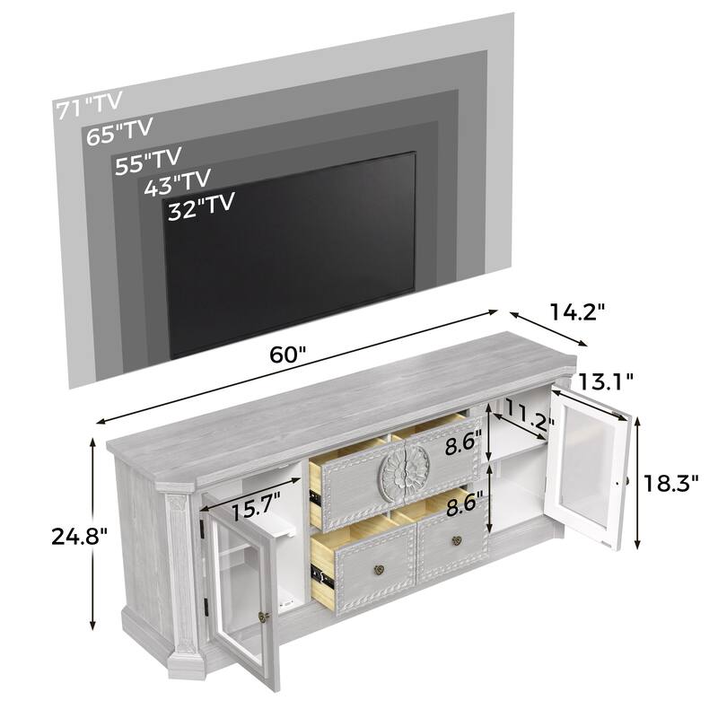 Farmhouse TV Stand with Storage, Solid Wood Media Console Cabinet for Living Room, Fully Assembled
