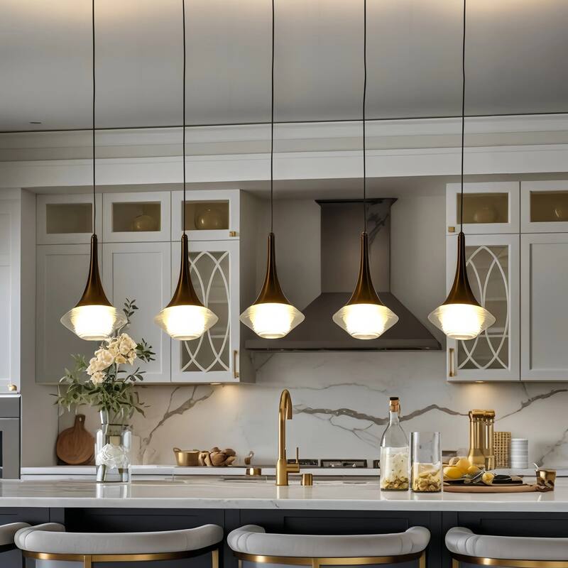 Modern LED 5-Light Linear Island Chandelier for Kitchen Island Dining Room - Gold