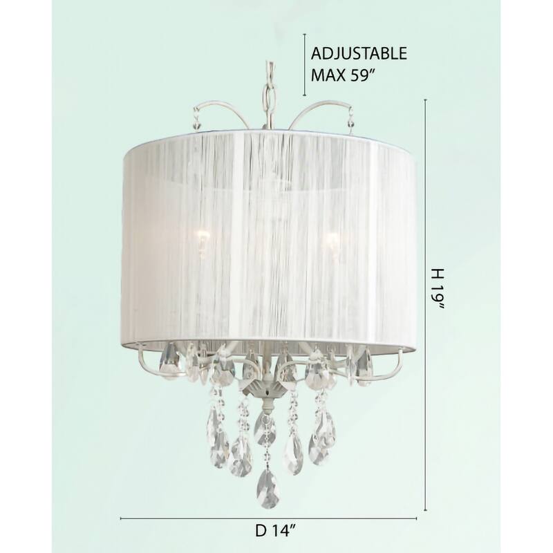 3-Light White Chandelier With Clear Crystals And A White Shade