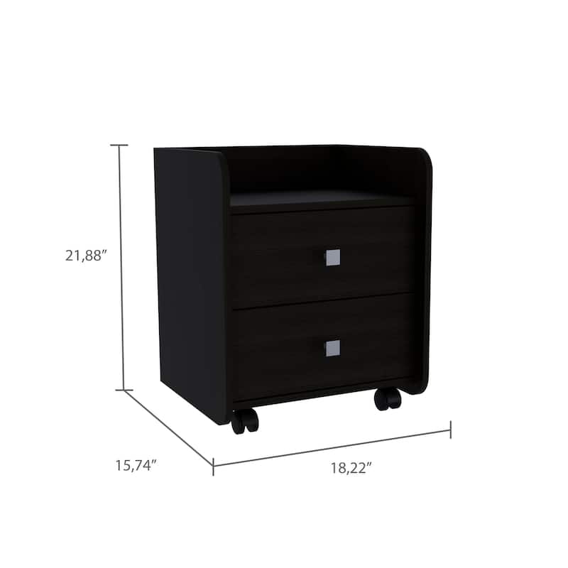 HomeRoots 22" Black Two Drawer Faux Wood Nightstand