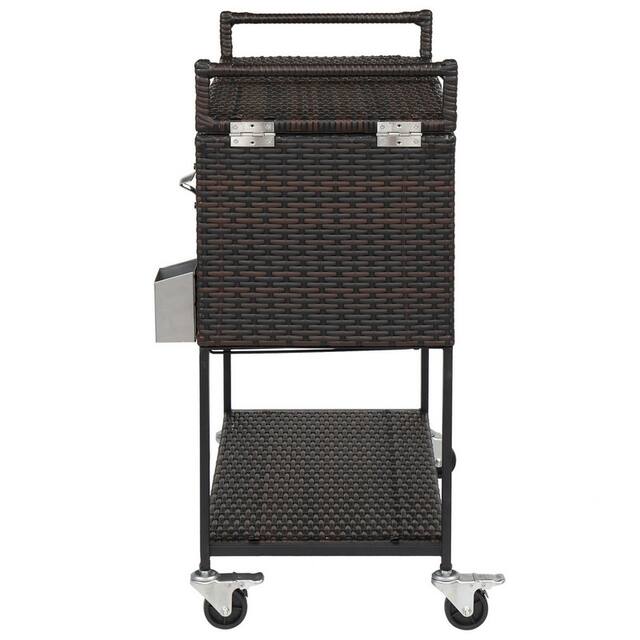 Stainless Steel 80 Qt Rattan Cooler Cart with Wine Rack