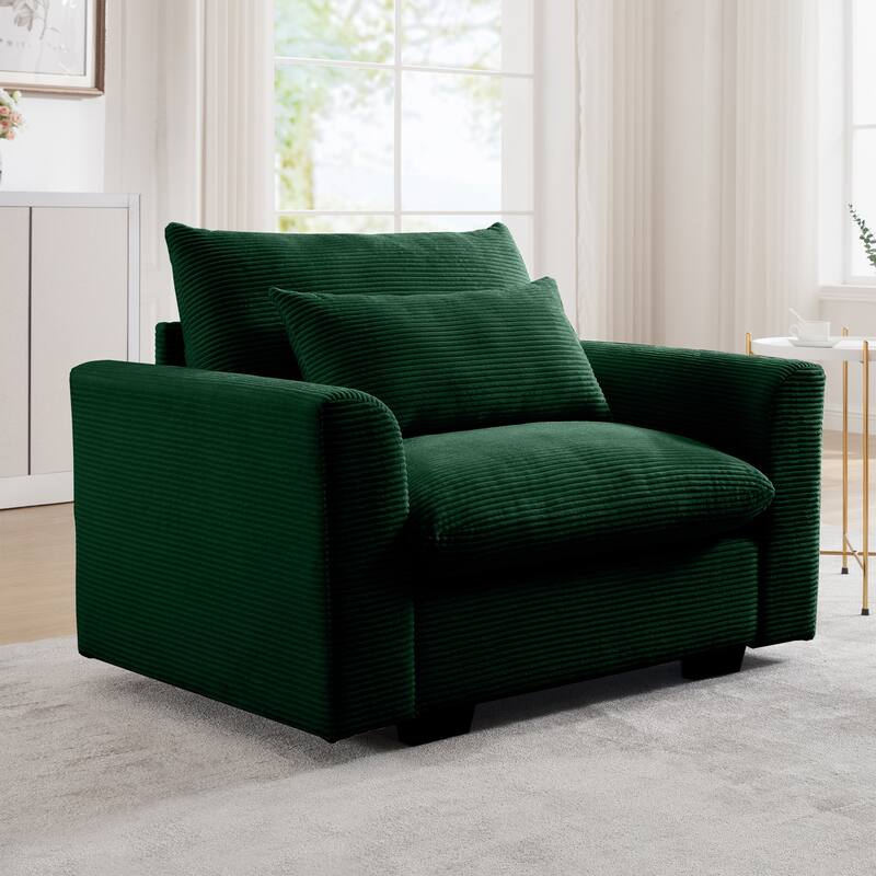 Chenille Lounge Chair for Reading, Modern Single Sofa Chair, Upholstered Living Room Accent Chair with Waist Pillow