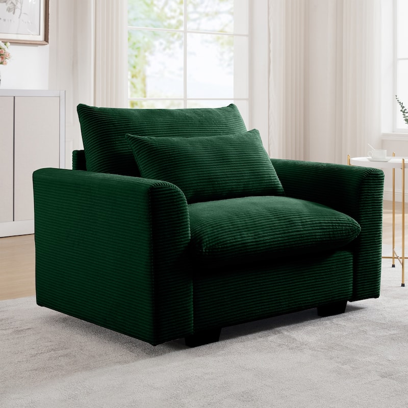 Corduroy Deep Seat Accent Chair with Waist Pillow for Living Room