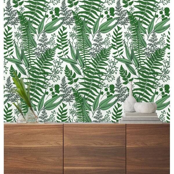 Ferns Leaves on White Peel and Stick Wallpaper Bed Bath & Beyond