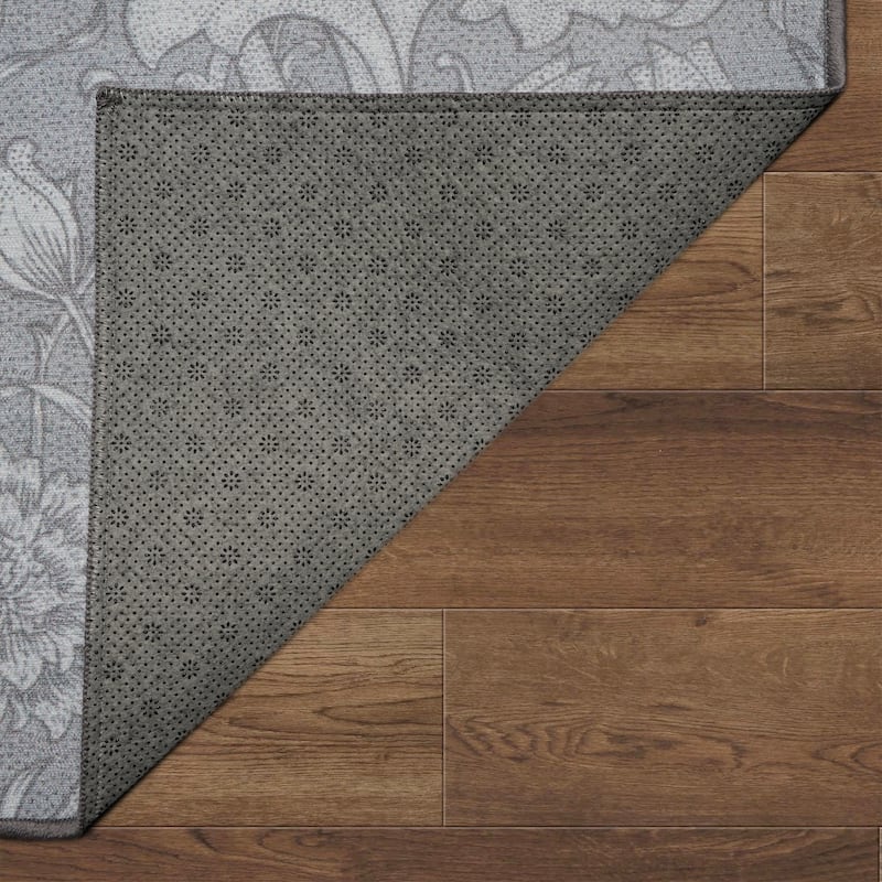 My Magic Carpet Kalini Floral Grey Machine Washable Rug