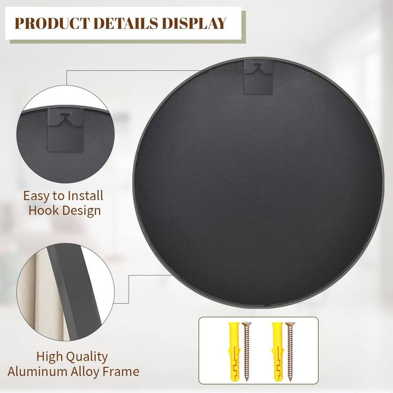 HOMLUX 30 Inch Round Wall Mirror Vanity Bathroom Mirrors with Black Aluminum Alloy Frame