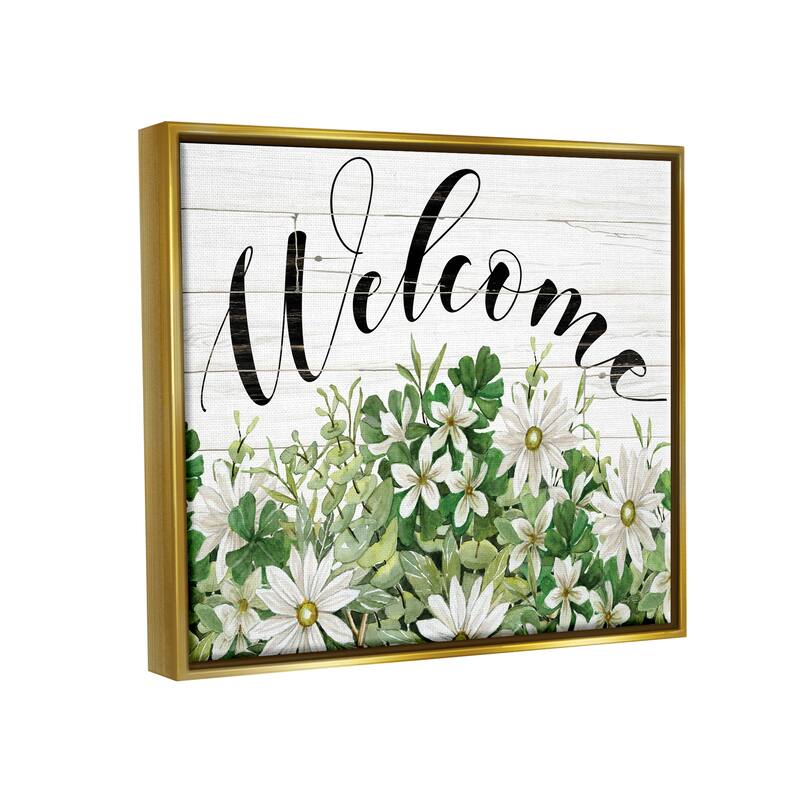 Stupell Welcome Rustic Planked Sign White Flower Blossoms Floater Frame, Design by Cindy Jacobs