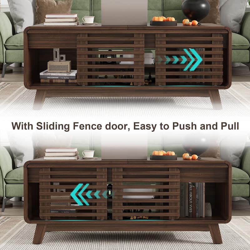Gymojoy 47" Mid Century Modern Coffee Table with Sliding Door Storage, Walnut Center Table