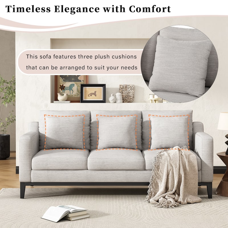 Roomfitters Comfy 3-Seat Sofa with Wooden Legs, Modern Upholstered Couch for Living Room and Study