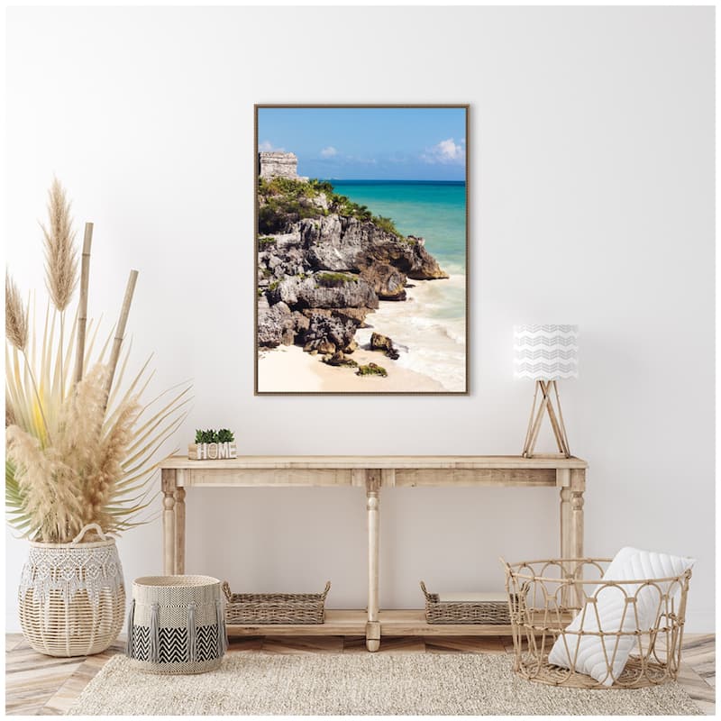 Kate and Laurel Sylvie Tulum Ruins Mexico Seascape Framed Canvas by Stephanie Klatt