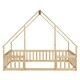 preview thumbnail 10 of 10, Natural Full Size Pine House-Shaped Floor Bed with Roof & Guardrails