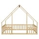 preview thumbnail 10 of 10, Natural Full Size Pine Wood House-Shaped Floor Bed with Fence and Roof