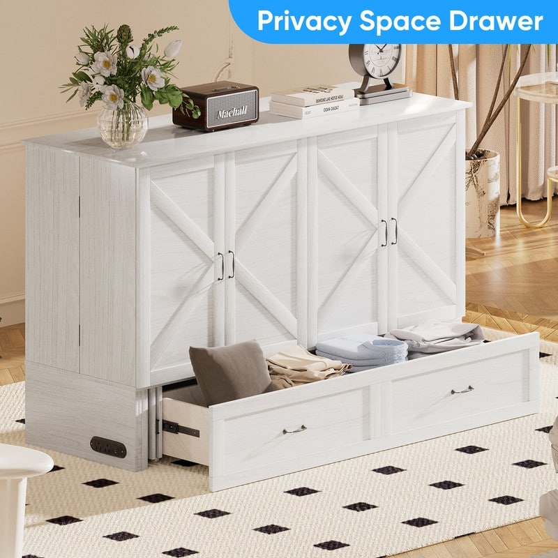 Mixoy Modern Queen Size Murphy Bed Chest with USB ports & Storage Drawers, No Mattress