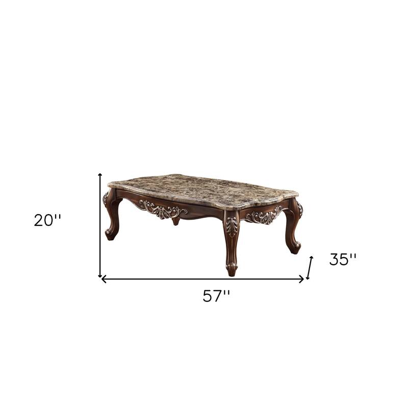 HomeRoots 57" Brown And Oak Faux Marble And Solid And Manufactured Wood Coffee Table - 57