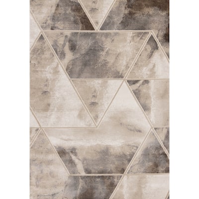 Cream Beige Grey Abstract Area Rug, 5'3" x 7'7"