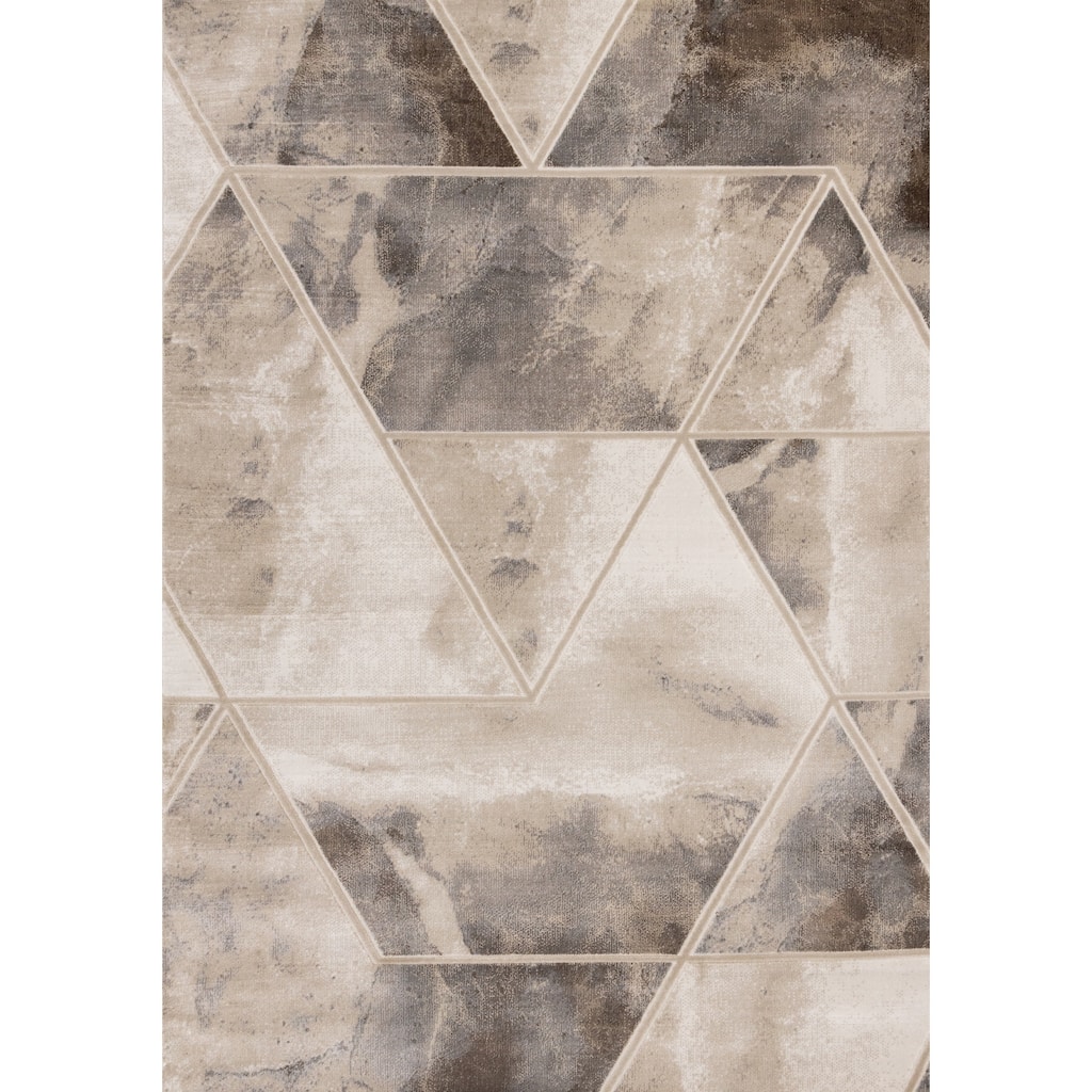Cream Beige Grey Abstract Area Rug, 5'3" x 7'7"