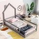 preview thumbnail 3 of 6, Grey Twin Size Pine Wood Floor Bed with House-shaped Headboard