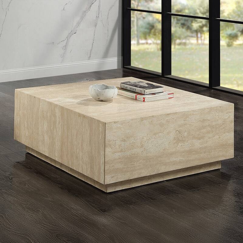 Square Coffee Table with Marble Top in Natrual