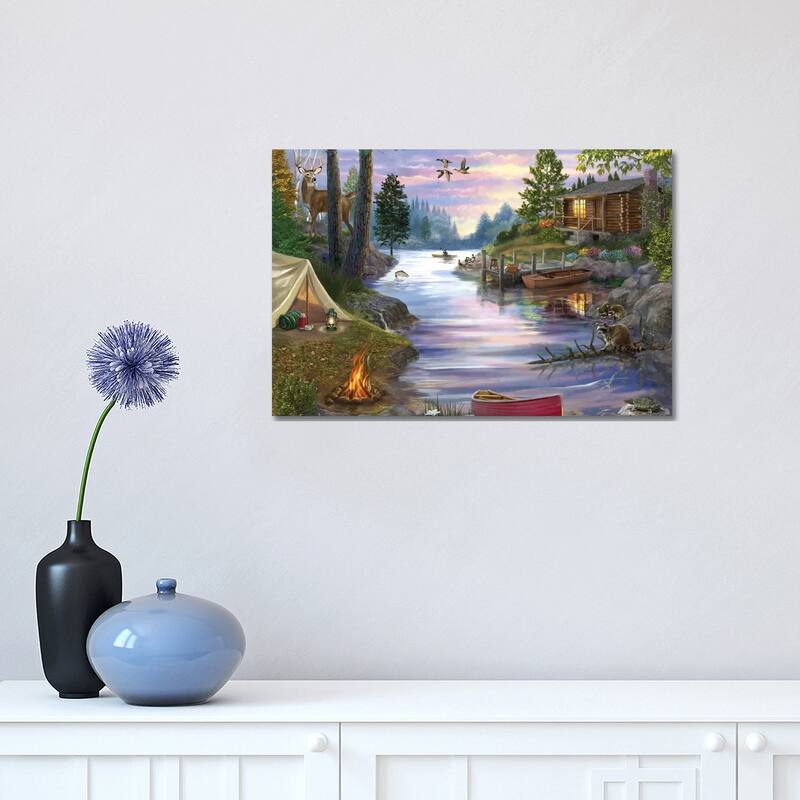 iCanvas "Cabin Lake" by Bigelow Illustrations Canvas Print - 12x18x1.5