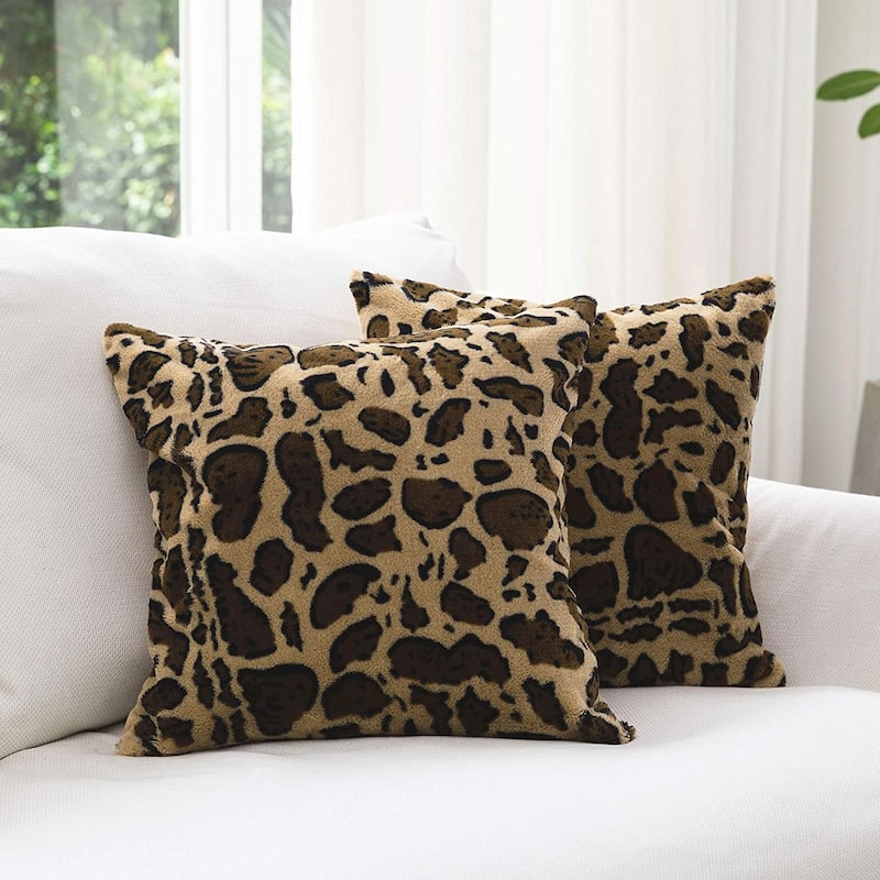 Cheer Collection Set of 2 Faux Fur Leopard Print Lumbar Couch Throw Pillows - 18x18 - Leopard